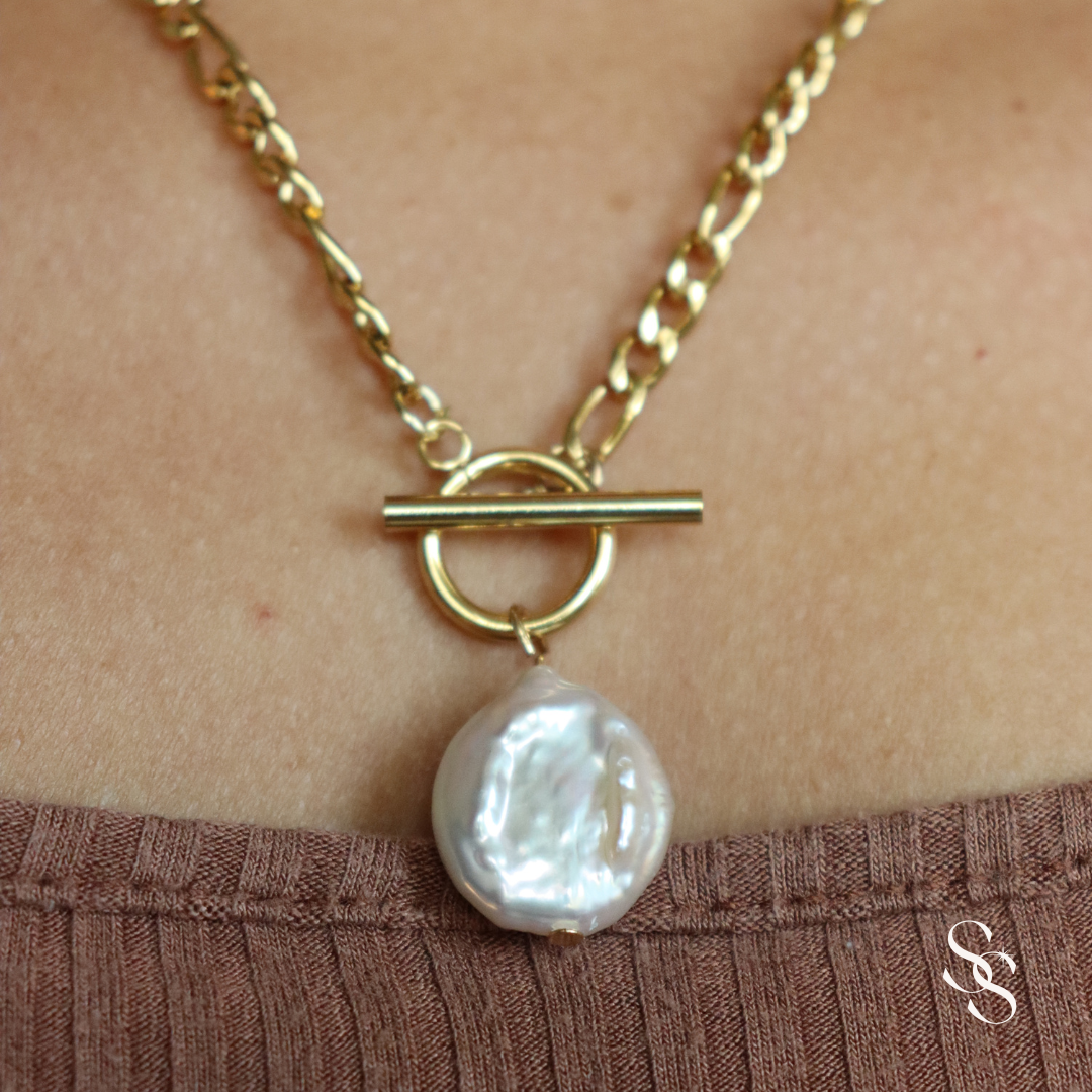 Pearl Droplet Link Necklace