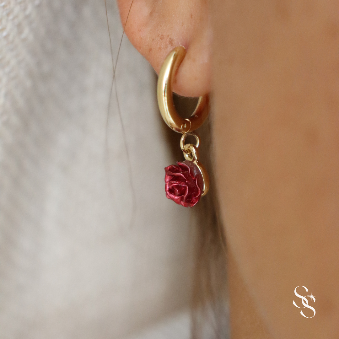 Scarlet Rose Hoops Earrings