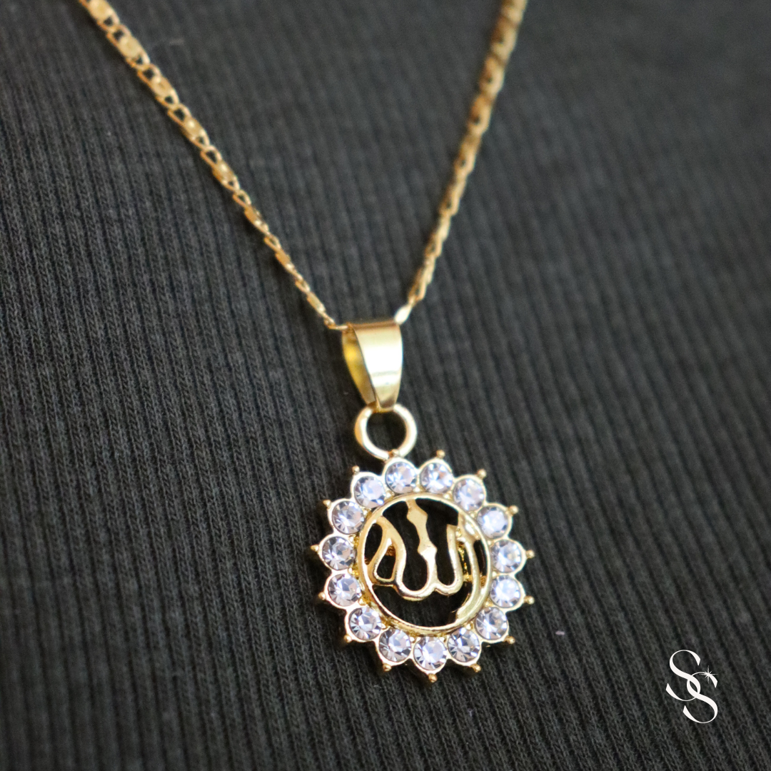 allah, islamic, jewelry, gold womens necklace, muslim woman accessories, pendant necklace