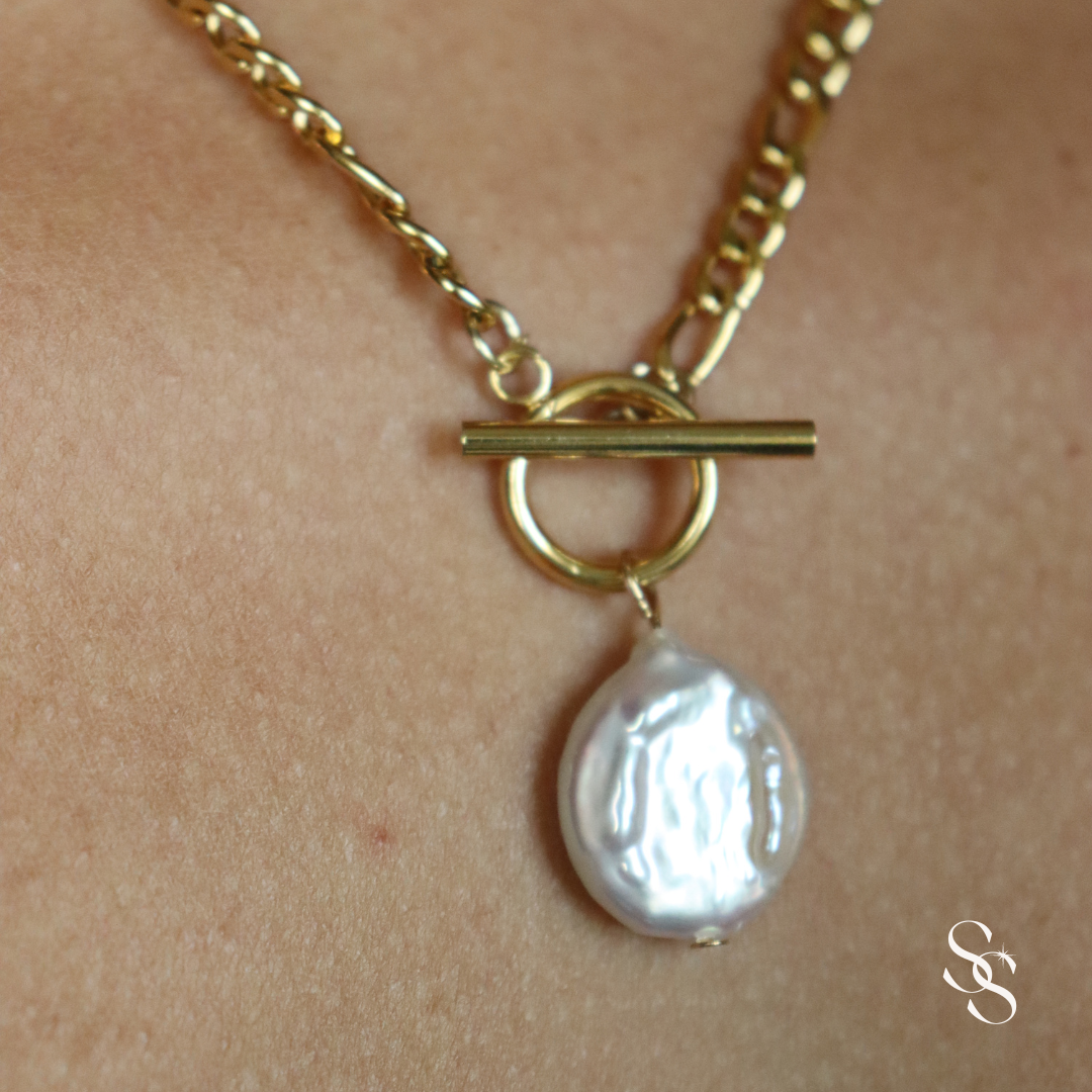 Pearl Droplet Link Necklace