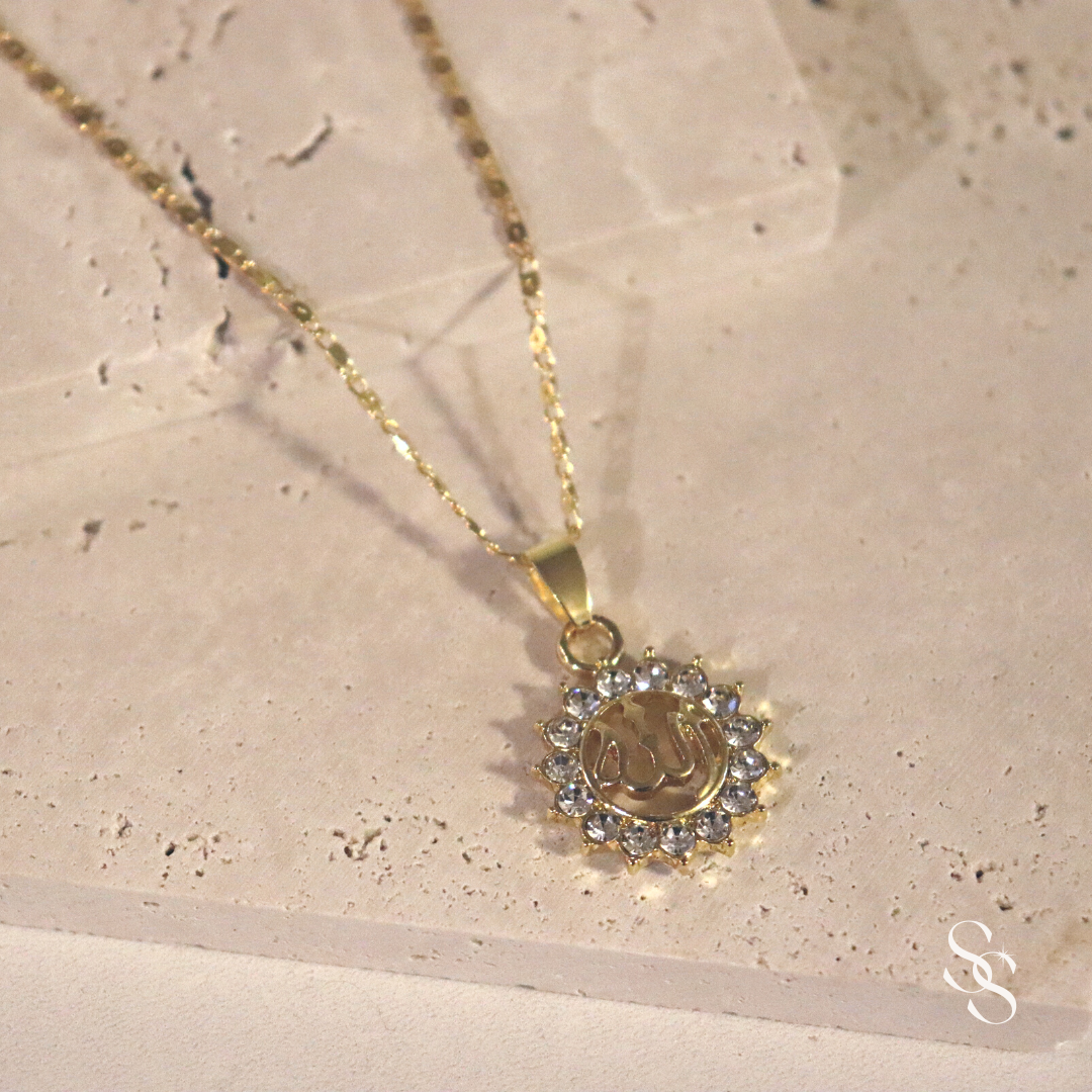 allah, islamic, jewelry, gold womens necklace, muslim woman accessories, pendant necklace