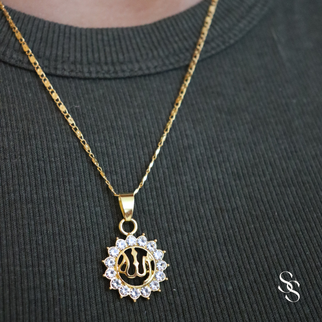 allah, islamic, jewelry, gold womens necklace, muslim woman accessories, pendant necklace