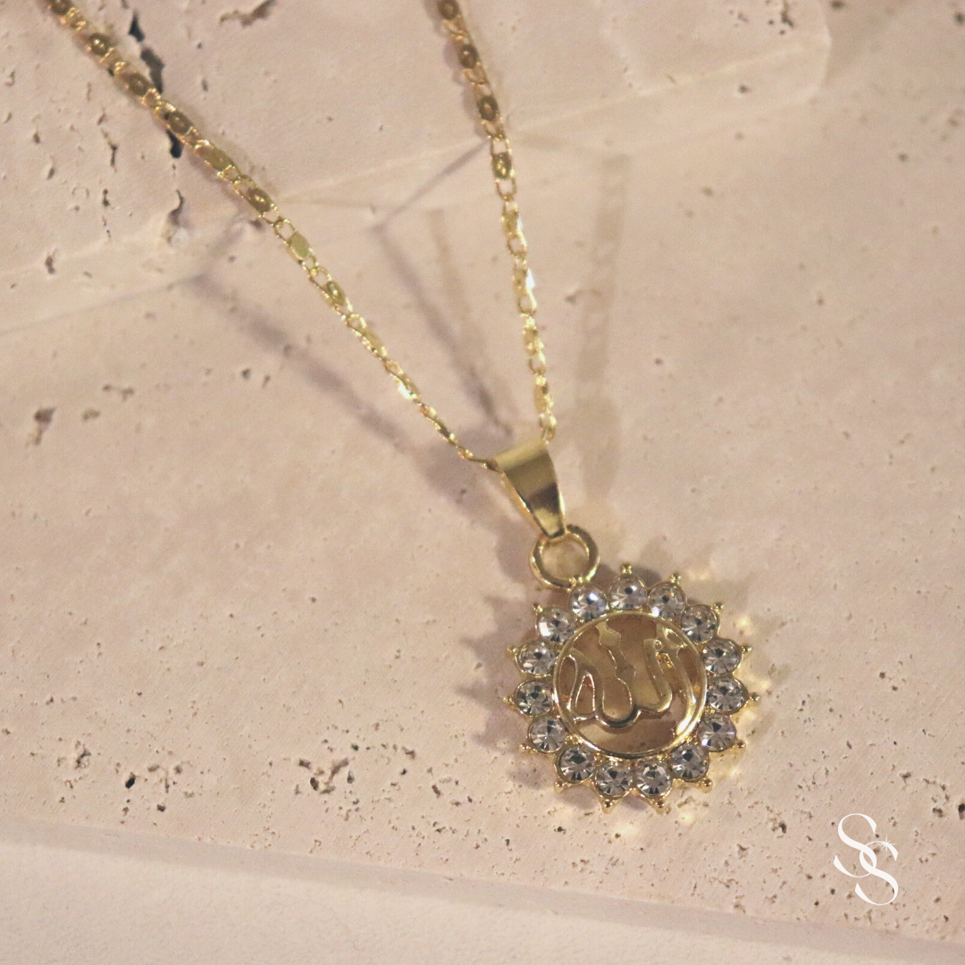 allah, islamic, jewelry, gold womens necklace, muslim woman accessories, pendant necklace