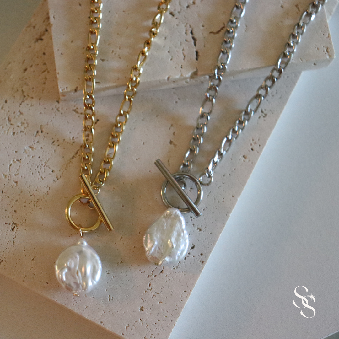 Pearl Droplet Link Necklace
