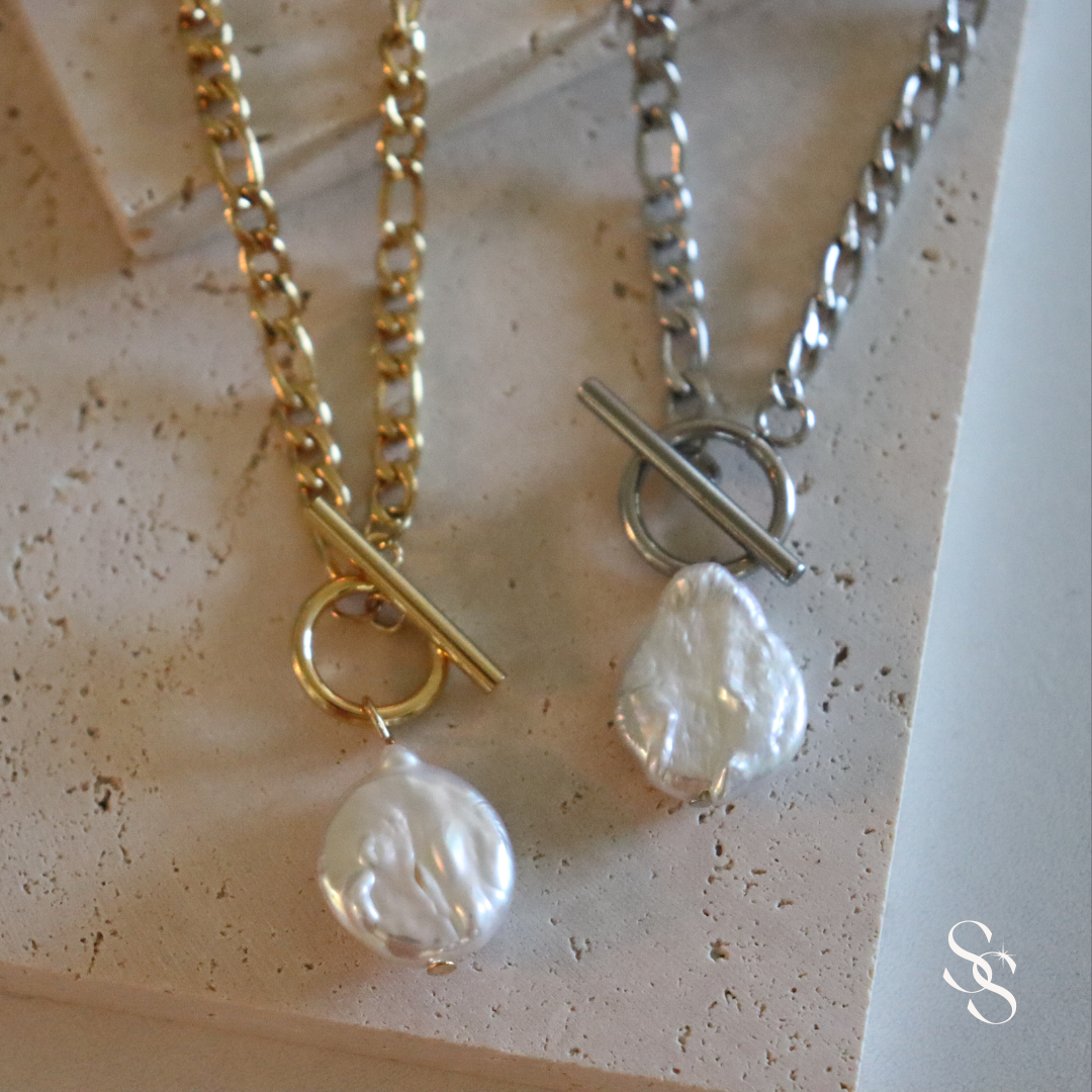 Pearl Droplet Link Necklace