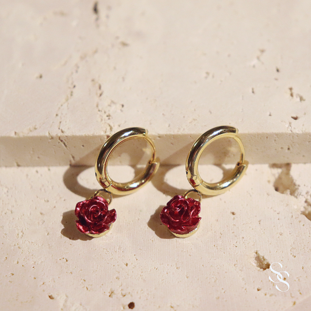 Scarlet Rose Hoops Earrings