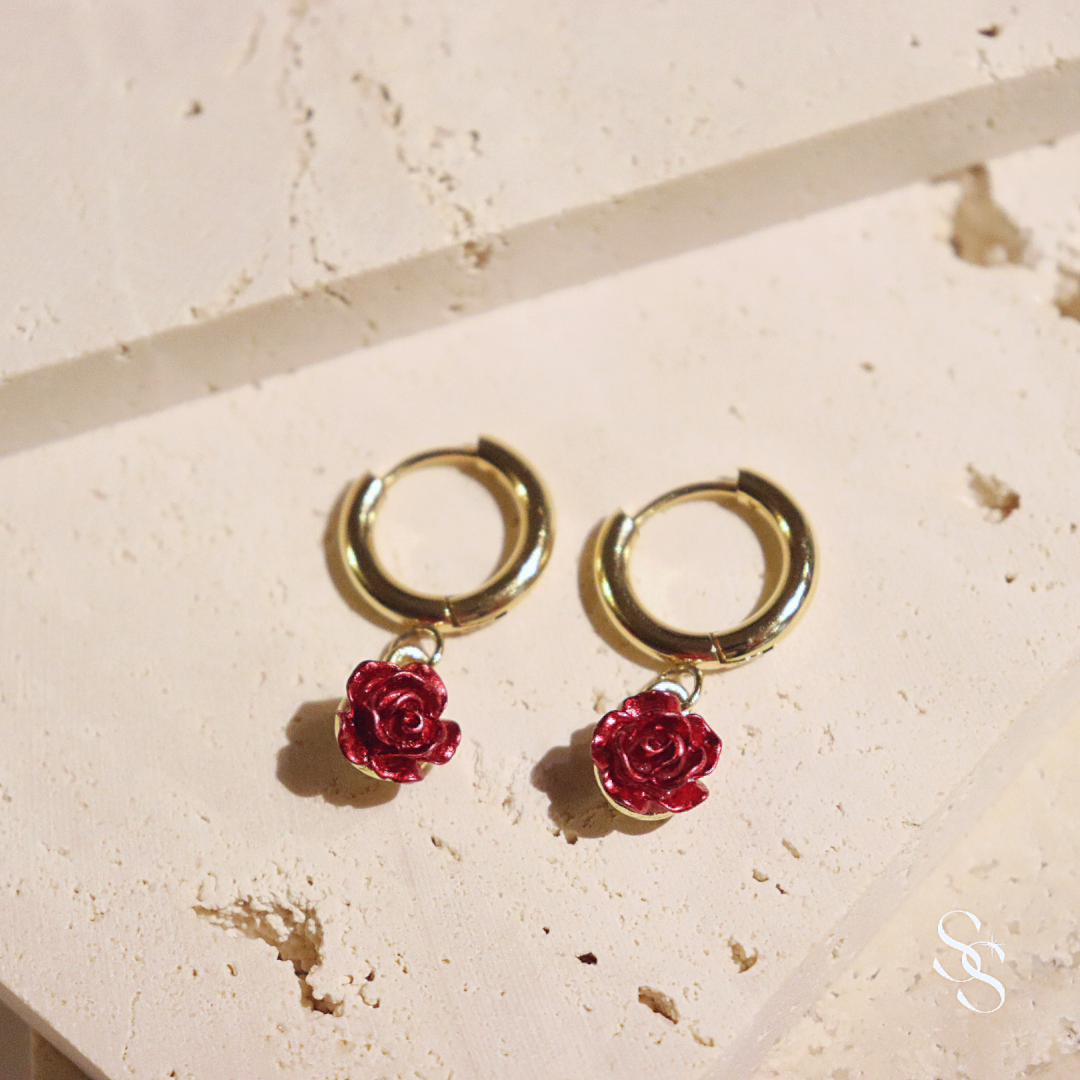 Scarlet Rose Hoops Earrings